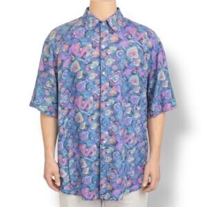 Vintage Viva Seta Silk Abstract Art Button Up Shirt Short Sleeve Large Unisex